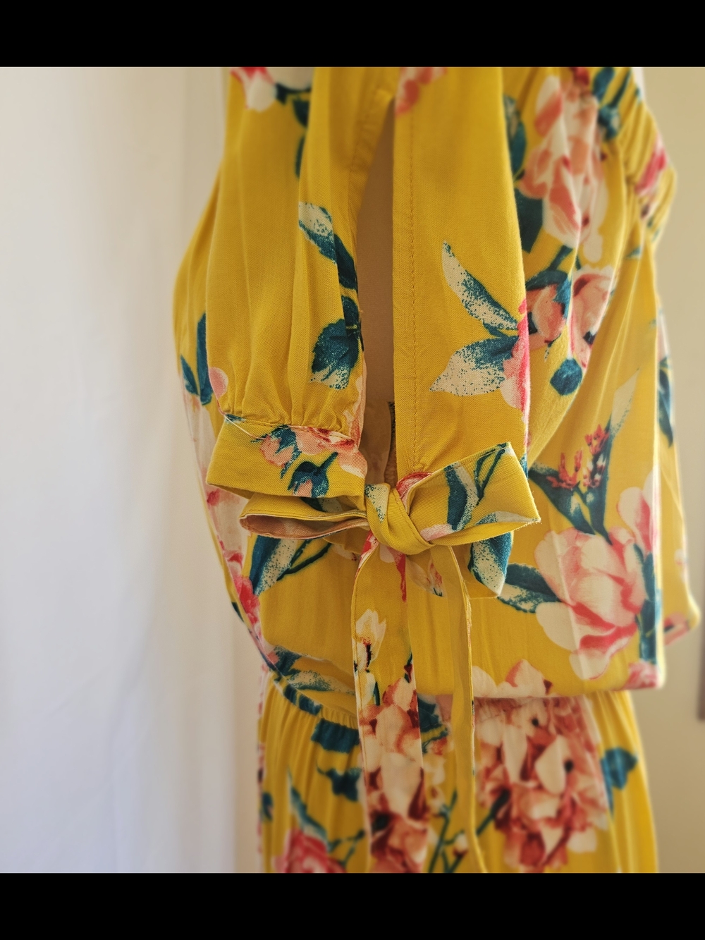 Band of Gypsies Yellow Floral Off Shoulder Maxi Dress L - Picture 9 of 16